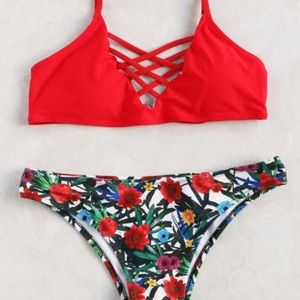 Red floral bikini size small